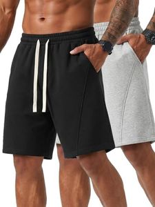 ZUY Men's Baggy Sweat Shorts Cotton Fleece 8" Athletic Shorts Pro Workout Gym Lounge Shorts for Mens with Pockets Black/Light Grey 2XL