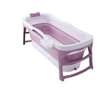 CKR Foldable Adult Bathtub,Folding Bath Tub, Big Capacity Tubs Bath Washing Storage Portable Pet Bathtub Bathroom Bucket Silicone Basket 128x60x58cm,Pink