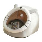 40CM/15.7 in Cat Bed,Semi-Enclosed Cat Beds for Indoor Cats Soft Cat Cave, Cat House with Hanging Plush Toy Covered Cat Bed for Cats and Small Dogs Playing Sleeping