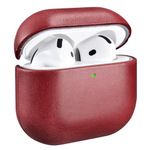 Leather Case for AirPods 4 2024, ICARER Premium Genuine Leather Shockproof Protective Case Cover for Apple AirPods 4 Earphones Charging Case (LED Visible) Support Wireless Charger-Red