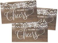 50 Rustic Wood Drink Ticket Coupons For a Free Drink at Weddings, Work Events or Party Bar, One Free Beer Wine Alcohol Soft Drink or Food Vouchers, Lights Cheers Large Drinking Paper Raffle Cards