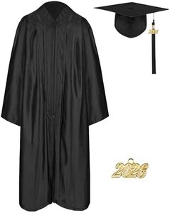 Mukum Bright Graduation Cap and Gown 2026 Set with Tassel Graduation for High School College Bachelor Black-48 Plus