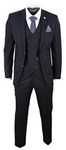 Mens 3 Piece Suit Gatsby 1920s Gangster Pinstripe Tailored Fit Black