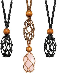 Shappy 3 Pieces Crystal Necklace Holder Cord Empty Stone Holder Crystal Cage Necklacer Quartz Raw Stone Cord Adjustable Length Crystal Necklace Cord for Crystal Pendant Necklace Rope Crystals, Stone