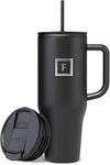 IRON °FLASK Co-Pilot 40 oz Insulated Tumbler w/Straw & Flip Cap Lids - Cup Holder Bottle for Hot, Cold Drink - Leak-Proof- Water, Coffee Portable Travel Mug - Mothers Day Gifts - Midnight Black