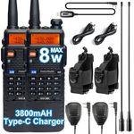 UV-5R 8W Ham Radio Handheld Walkie Talkies Long Range with 3800mAh Type-C Battery,2 Way Radio with Hand MIC,High Gain Antenna,Radio Holster and Cable (2 Pack)