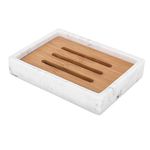 Luxspire Soap Dish Tray, Marble Soap Dish, Bamboo Soap Bar Holder Box for Shower Kitchen Sink, Double Layer Draining Soap Container Box, Wood Soap Case, Bathroom Marble Tray