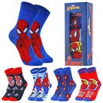 Marvel Boys Calf Socks, Soft Breathable Crew Socks Pack of 5 - Boys Gifts (Blue/Red, 11.5/3 UK)