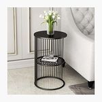 Ereteken ART Round Coffee and Side Accent End Table for Living Room with Metal & Engineered Wood Tabletop and Metal Frame Gold Powder Coated (Full-BLk-JLI)…