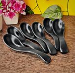 Vemlons Soup Spoons Melamine Soup Spoon Set of 6 Microwave Safe-Pack of 6/Soup Spoon Spoon Set (14cm)(Matte Black)