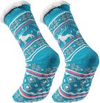 Krystle Slipper Fuzzy Fluffy Socks for Mens Winter Cozy Cabin Warm Thick Fleece Comfy Non Slip Christmas Socks with Grips Home Socks- Sky Blue (Pack of 1 Free Size)