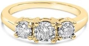 10K Yellow Gold 1/2 Cttw Miracle Set Round Diamond Three Stone Illusion Plate Ring (I-J Color, I2-I3 Clarity)