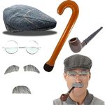 Mega_JumbleSale® Naughty Grandpa Adult Grandad Old Man Fancy Dress Set Flat Cap Facial Hair Inflatable Cane Glasses Pipe Stag Hen Party