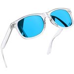 Joopin Polarized Sunglasses for Women Men, UV Protection Driving Sun Glasses Trendy Square Frame Womens Mens Sunglasses (Blue Mirrored Lens/Clear Frame)