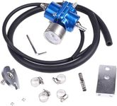 Fuworance Adjustable Fuel Pressure Regulator 0-140 PSI Gauge+Hose Kit Aluminum FPR Fuel Pressure Regulator with Bracket Spanner Clamps Universal Blue