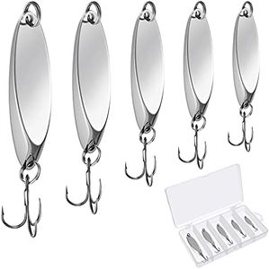 HESTYA 20 Pieces Fishing Lures Fishing Spoons Saltwater Treble Hooks Lures Hard Metal Spinner Baits 5 Sizes Casting Spoon Lures for Salmon Bass in 1/5 oz 1/4 oz 3/8 oz 1/2 oz 3/4 oz (Silver)