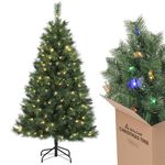 SALCAR 4ft Small Christmas Tree with Lights, Pre-lit Christmas Tree with Remote Control | 9 Lighting Modes | 120cm Xmas Tree with Warm White & Multicolor LED Lights