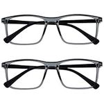 Opulize Ink 2 Pack Reading Glasses Large Transparent Grey Mens Womens Spring Hinges RR4-7 +1.50