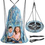 ActiveAllStarz Hanging Tent Saucer Swing - Detachable Floating Tent Swing with Camo Pattern - 330lbs Capacity Tree Swing Sets for Backyard for Kids 3+ and Hanging Tree House Tent for Playroom & More