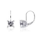 Platinum Plated Sterling Silver Lever back Earrings set with Princess Cut Swarovski Zirconia (2.48 cttw)