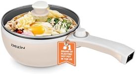 DEZIN Electric Cooker Upgraded, Non-Stick Sauté Pan, 1.5L Mini Electric Fondue Pot for Cheese, Stir Fry, Roast, Steam with Power Adjustment, Perfect for Ramen, Steak (Egg Rack Included)