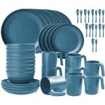 Shopwithgreen Reusable Plastic Dinnerware Sets (Plates, Bowls, Mugs, Forks, Spoons) for Kids and Adults, Picnic and Camping Dinner Set, 48 pcs Service for 8