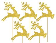 SVM CRAFT® Reindeer Cupcake Toppers (Pack of 20 ) Deer Cake Decorations Supplies for Kids Christmas Woodland Birthday Party Decor Favors Supplies (Pack of 20) Golden Glitter Deer Shaped Cake Toppers Cupcake Toppers Cupcake Picks Paper Cake Picks Cupcake Decor Party Supplies Christmas cake topper new year cake topper