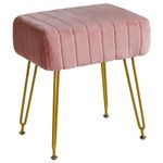 IBUYKE Velvet Rectangular Footrest Stool Ottoman, Makeup Vanity Stool Side Table, Velvet Dressing Table Seat, Pouf Couch Stool, Golden Steel Legs, Pink L/G-51P