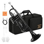 Eastar Bb Trumpet Standard Trumpet Set for Student Beginner with Hard Case, Cleaning Kit, 7C Mouthpiece and Gloves, Brass Bb Trumpet Instrument, Black, ETR-380B