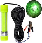 Underwater Fishing Light Super Bright Lure Bait Finder Night Fishing Light 20W LED Lamp 12V-24V with Battery Clip for Shrimp, Prawns, Squid and Fish (Green)