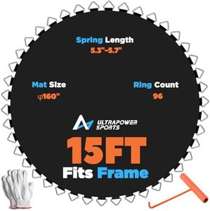 ULTRAPOWER SPORTS Trampoline Mat Replacement 15FT Replacement Trampoline Mats 15 FT 96 Rings Jumping Mat for 96 Springs 5.3"-5.7" Springs 8 Row Stitch Anti-UV Wear-Resistant Hook Gloves