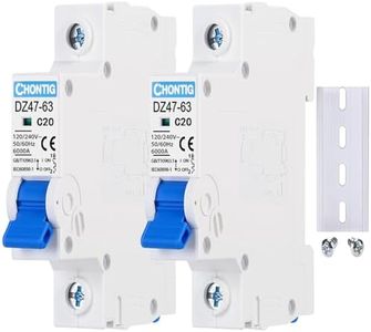 CHONTIG MCB C20 20A Miniature 1 Pole Circuit Breaker 2 Pack with DIN Rail Mount, 120V/240V AC Protection for Solar Panels, RV Power Center, Home Electrical Systems