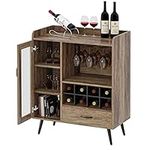 Soges Buffet Cabinet 29.5 Inch Kitchen Sideboard with Single Door Storage Cabinet with Cup Holder Wine Rack Drawer Storage Organizer Kitchen Pantry Cabinet, 10FJGSPC01OK-N-CA