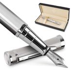 Wordsworth & Black Fountain Pen Set, 18K Gilded Medium Nib, Includes 24 Pack Ink Cartridges, Ink Refill Converter & Gift Box, Gold Finish, Calligraphy, [Silver Chrome], Perfect for Men & Women