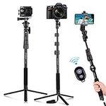 Andoer 54-inch Selfie Stick Extendable Tripod Stand Aluminum Alloy with Detachable Desktop Tripod Phone Holder Sports Camera Mount Adapter Remote Shutter Compatible with iPhone and Android Phones