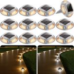 AGPTEK Solar Driveway Lights 12 Pack, 2 Colors in 1 Outdoor Solar Deck Dock Marine Waterproof LED Driveway Marker Security Lights for Outside Pathway,Boat Dock,Step,Walkway,Path,Garden (Warm & White)