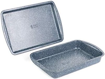 Russell Hobbs COMBO-5439 Nightfall Stone Oven Trays Non Stick - 2 Piece Baking Tray, Roasting Tray, 38 cm Oven Baking Sheet and Roaster, Oven Safe to 220°C, Easy Clean, Blue Marble Carbon Steel