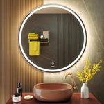 KWW Round Mirror Bathroom LED Lighted Mirror, Illuminated Dimmable Anti-Fog Wall-Mounted Makeup Vanity Mirror with Lights (36 * 36)