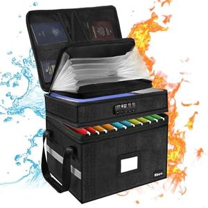 Aitere Porte-documents ignifuge avec serrure, 2 couches, grande pièce, boîte à documents, boîte de rangement avec 7 compartiments, boîte de rangement pour documents, argent et objets de valeur