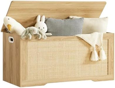 usikey 39.4” Storage Chest, Toy Box with 2 Safety Hinges, Rattan Storage Bench with Storage, Toy Chest for Bedroom, Shoe Bench, Supports 220 lb, for Living Room, Entryway, Natural