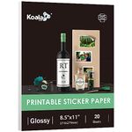 Koala Glossy Sticker Paper for Inkjet & Laser Printer, Printable Photo Sticker Paper, 20 Sheets 8.5x11 In Self-Adhesive Photo Paper for Scrapbooking, Brand Logo, Party Decor Stickers