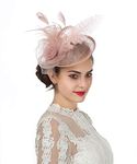 Sinamay Flower Feather Headband Fascinator Wedding Headwear Ladies Race Royal Ascot Pillbox Wedding Cocktail Tea Party Derby Hat for Women (A4-Light Pink)