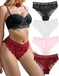 Avidlove Women's Underwear Sexy Floral Lace Tangas Letter Print Panty Ladies Panties Underwear 4 Pack XL