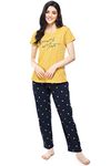 ZEYO Women's Cotton Square Printed Yellow Pajama Set, Night Suit Set of Top & Pajama 5311 (Large)