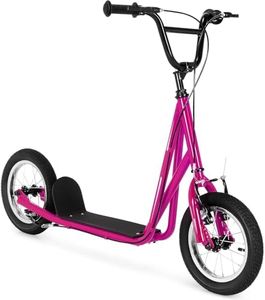 Goplus Kick Scooter, Teen & Adult Scooter W/V-Type Handbrakes, Air Filled Rubber Wheels, Height-Adjustable Handlebar, Youth Scooter W/ 12 cm Non-Slip Deck & Sturdy Kickstand for Age Over 8 (Pink)