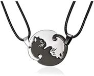 His Hers Yin Yang Pet Cat Puzzle Necklace for Boyfriend and Girlfriend Friendship BFF Necklaces, Resin