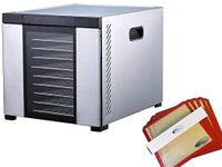 Samson "Silent" 10 Tray Stainless Steel Dehydrator - Digital Controls - Glass Door PLUS 5 Silicone Sheets