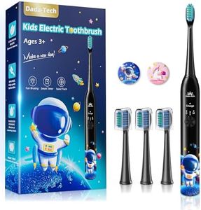 Kids Electric Toothbrush 3-5-6-12 Rechargeable Childrens Electric Toothbrush with Timer 3 Modes Habit-Forming Stickers 31000VPM Power for Boys Junior Kids Sonic Toothbrush (Astronaut Black)