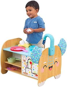 KidKraft Foody Friends: Elephant Chef Play Kitchen, Wooden Toy Kitchen with Play Food and Pots and Pans, Kids' Kitchen Set, Kids' Toys, 20144