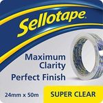 Sellotape Super Clear Tape, Practical Sticky Adhesive Tape for Maximum Clarity, Strong Tape for gift wrapping - Single roll (24mmx50m)